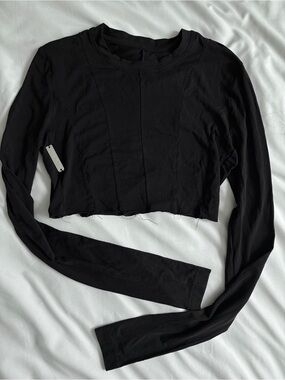 PETER DO black long sleeve crop top with silver tag